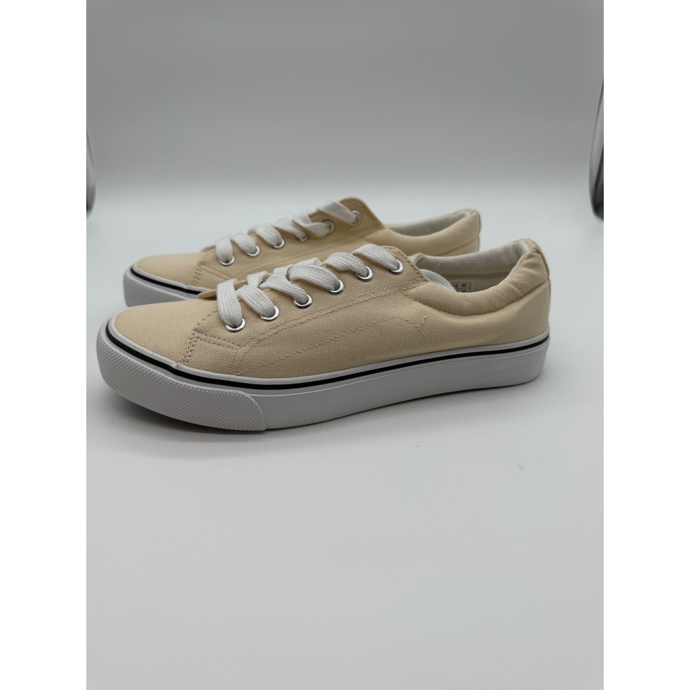 Cream Beige Canvas Low Top Lace Up Sneakers Womens Size 8 EUR 39